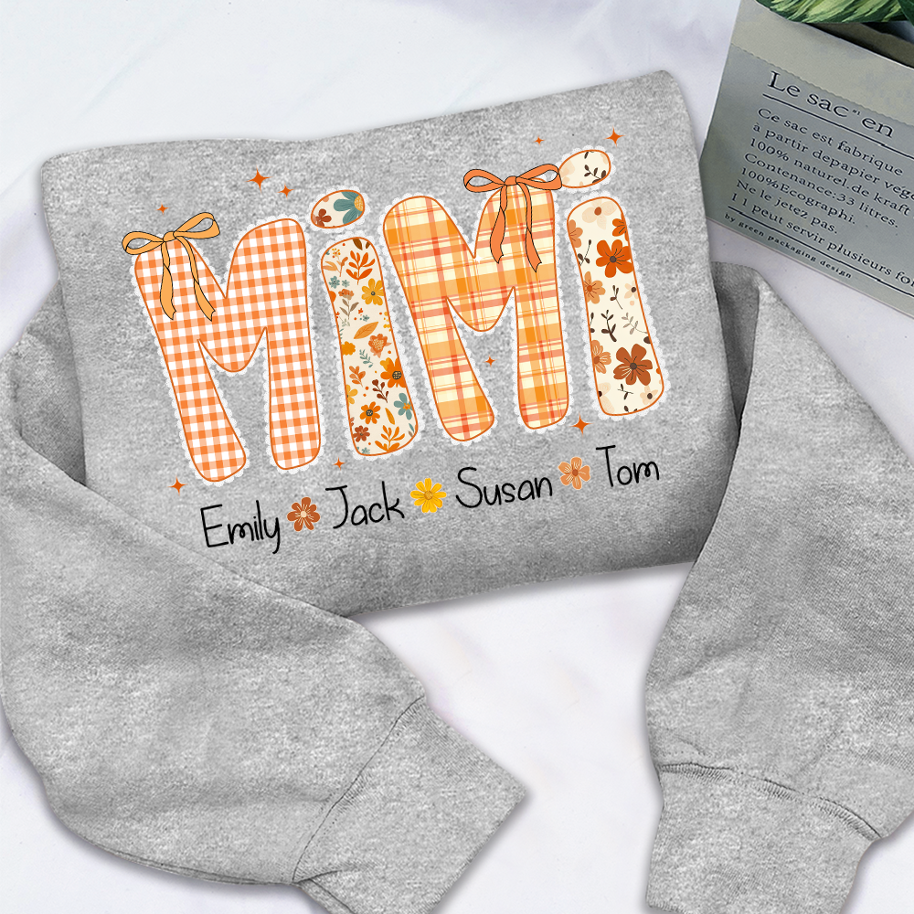 Custom Grandma Name, Preppy Floral Fall Mimi Bundle For Gift Mimi And Kids