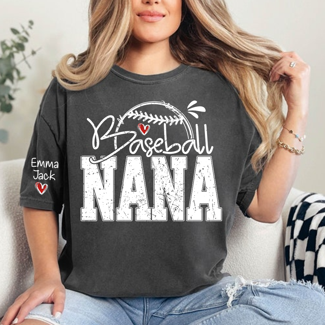 Baseball Nana Game Day Shirt with Custom Names, Sports Family T Shirt for Grandma