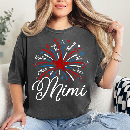 Mimi USA Fireworks Shirt, Custom Family Names for 4th of July or Independence Day Celebration