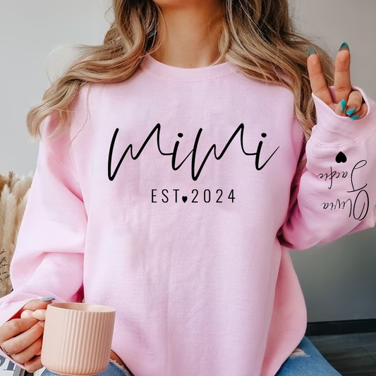 Mimi Est And Grandkids Heart With Grandkids Sweatshirt, Gifts For Grandma Sweatshirt