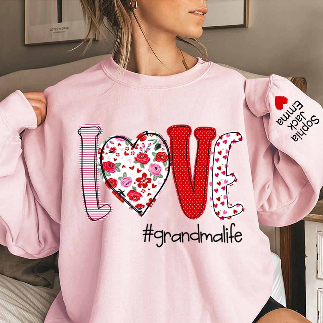 Personalized Love Grandmalife And Kids Names On Sleeve Sweatshirt, Personalized Mother's Day Gift