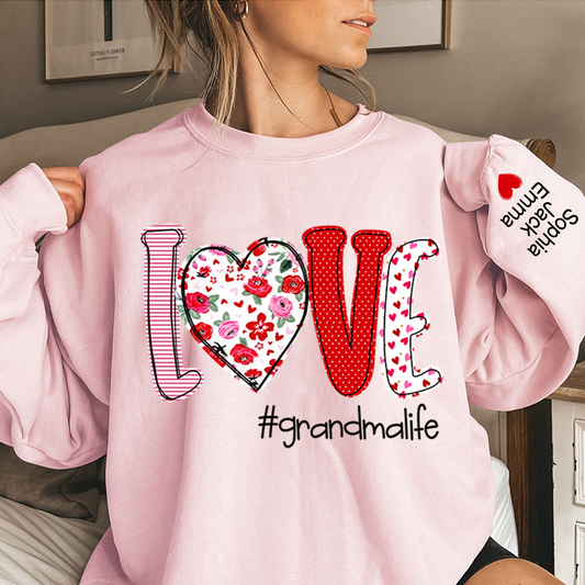 Personalized Love Grandmalife And Kids Names On Sleeve Sweatshirt, Personalized Mother's Day Gift