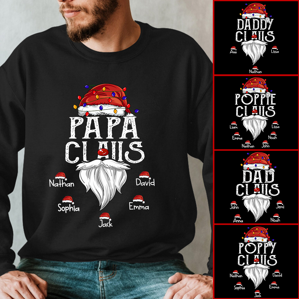 Hat Santa With Christmas Lights, Gift For Grandpa, Custom Give Papa And Kids Sweatshirt