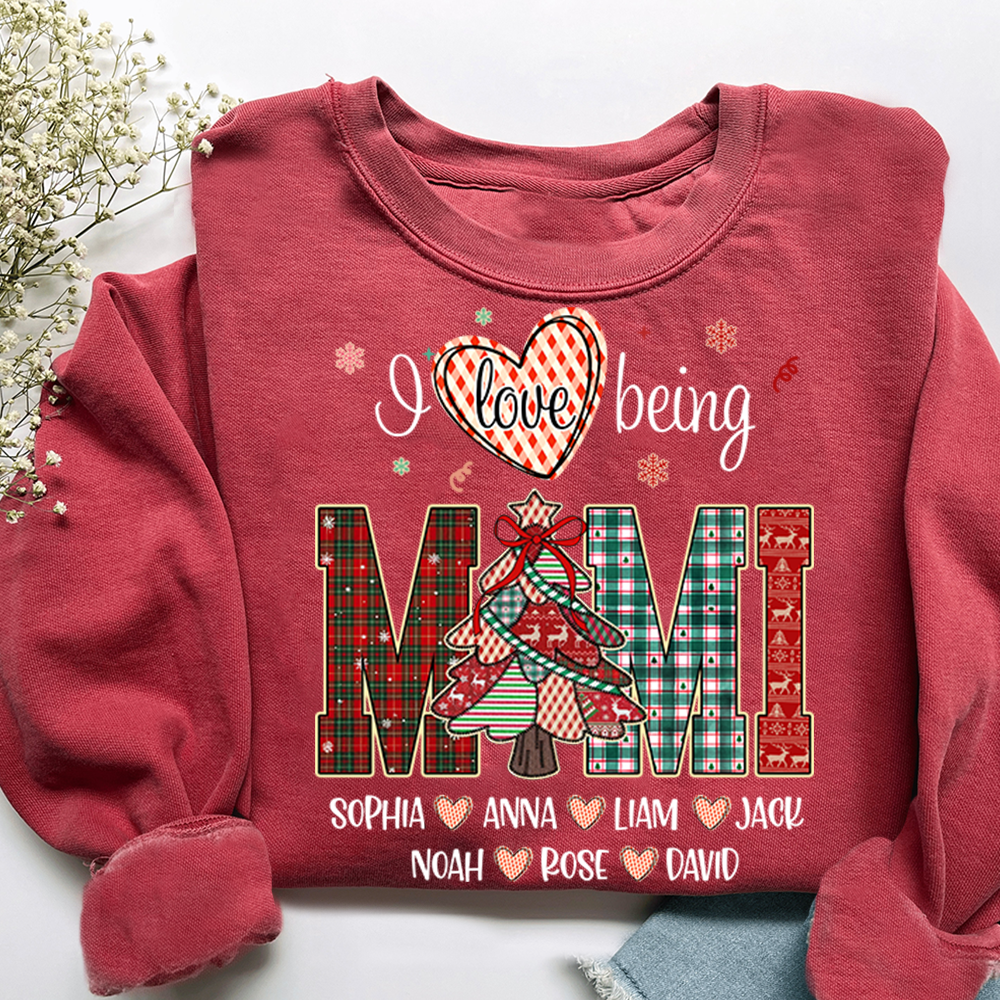 Personalized I Love Being Mimi Christmas Sweatshirt, Customized Gifts for Grandma and Grandchild