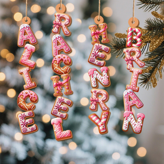 Personalized Kids Name Ornament – Custom Gingerbread Alphabet Christmas Tag, Stocking Name Decoration, Holiday Gift for Children
