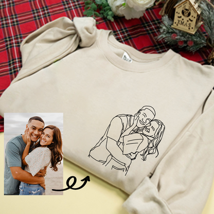 Custom Portrait From Photo, Couple Drawing, Personalized Family Portraits Embroidered Sweatshirt