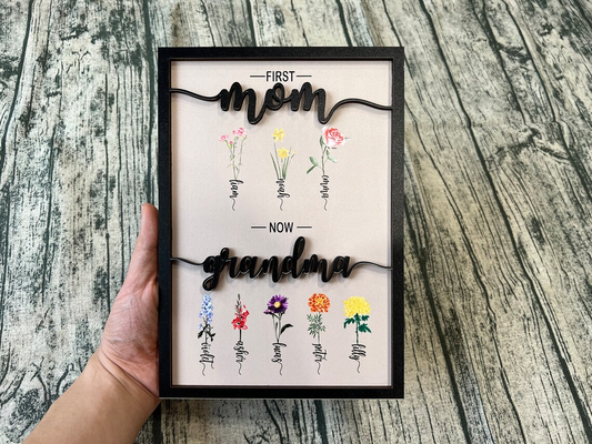 Personalized First Mom Now Grandma's Garden Frame Sign