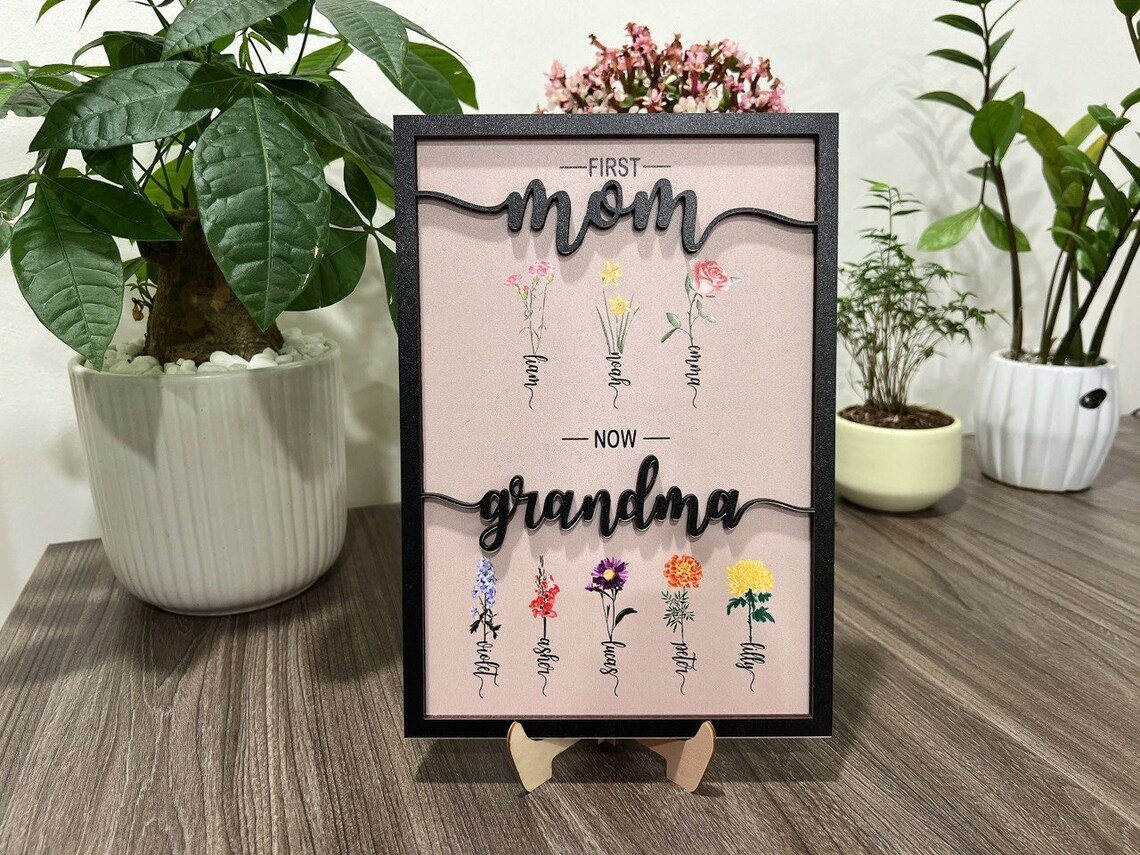 Personalized First Mom Now Grandma's Garden Frame Sign
