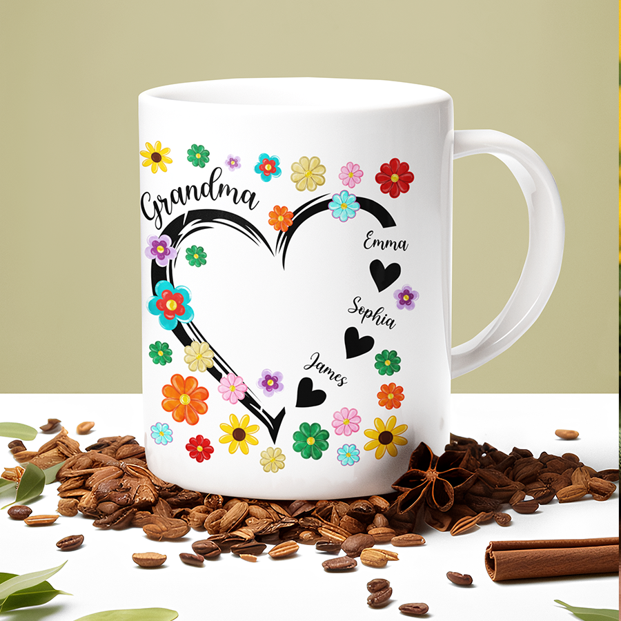 Personalized Grandma Heart flower 2024 Mug