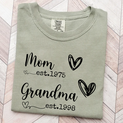 Personalized Mom Grandma EST Year Shirt | Custom Family T-Shirt Gift for Mom and Grandma | Cute Heart Design