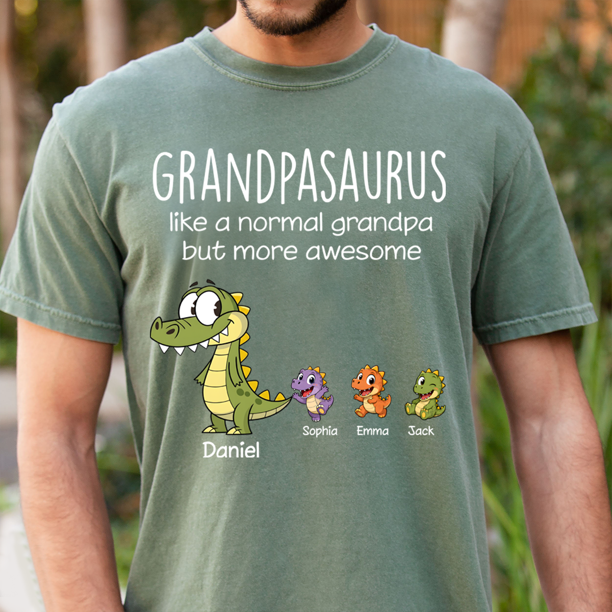 Personalized Grandpasaurus Dinosaur Shirt with Custom Kids Names, Funny Grandpa Family T Shirt for Papa Grandfather, Father's Day Birthday Gift