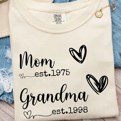 Personalized Mom Grandma EST Year Shirt | Custom Family T-Shirt Gift for Mom and Grandma | Cute Heart Design