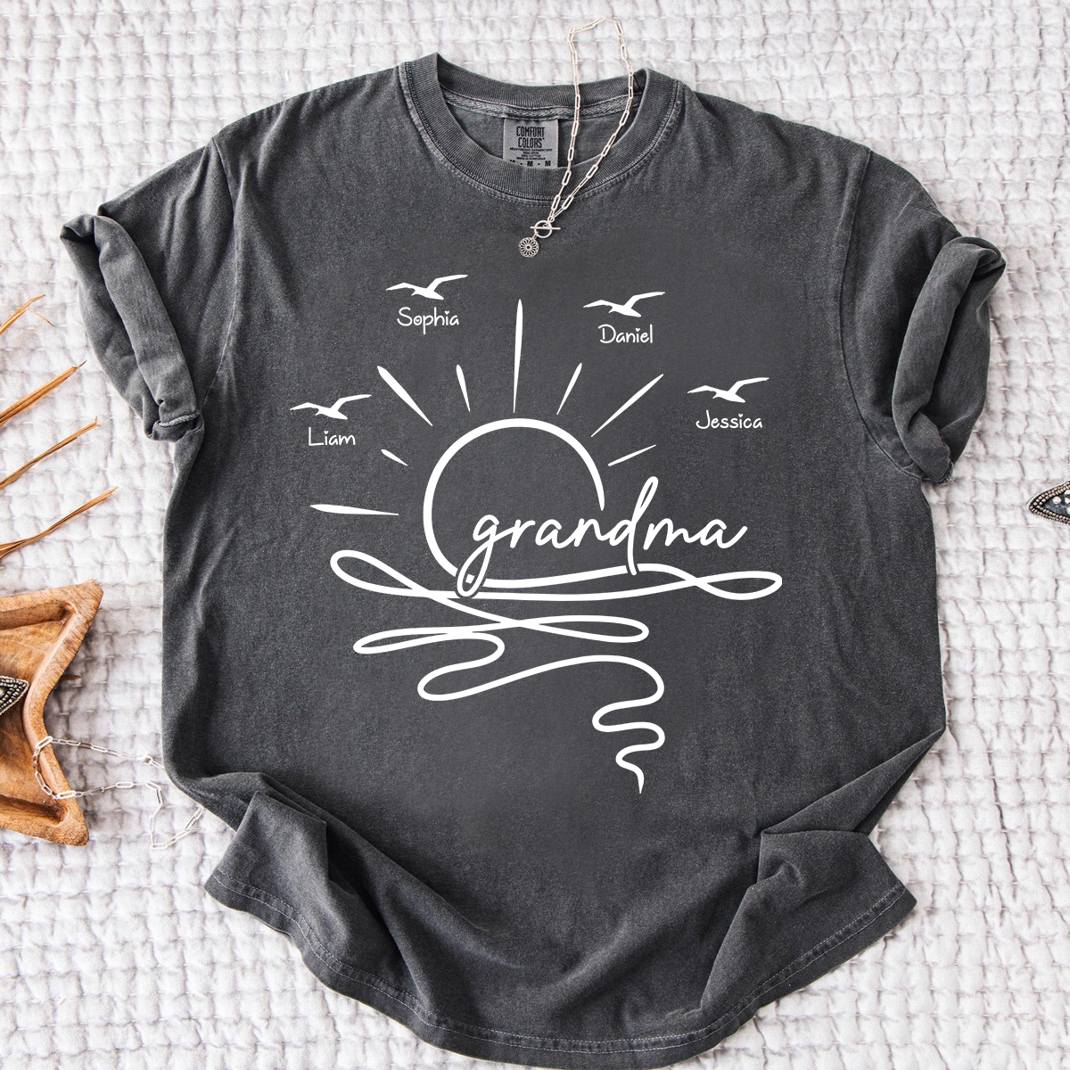 Comfort Colors Personalized Grandma Sunset Shirt, Custom Grandkids Names T Shirt, Beach Grandma Gift for Nana Mimi Gigi Women