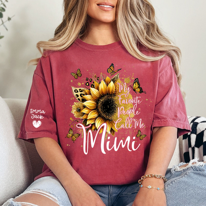 My Favorite People Call Me Mimi Shirt, Personalized Nana T-Shirt with Sunflower and Butterfly Design