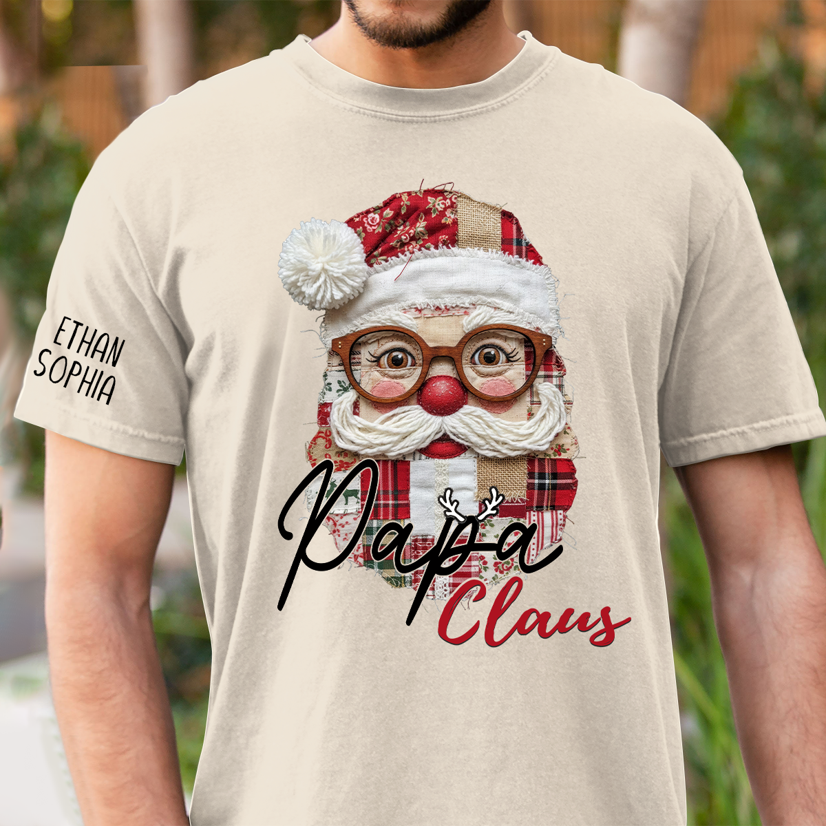 Merry Christmas Santa Patchwork Custom Name Gift for Papa And Kids
