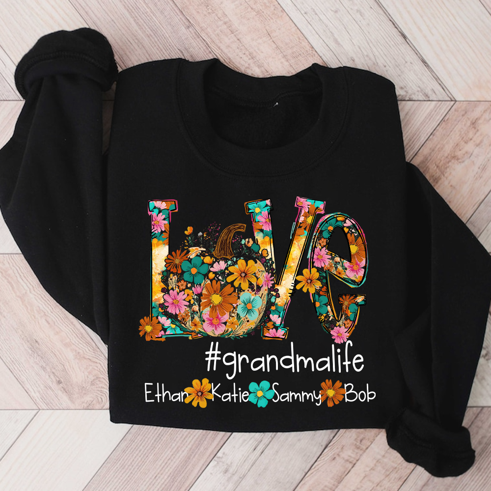 Love Autumn Personalized Sweatshirt, Custom Name for Grandma And Kids