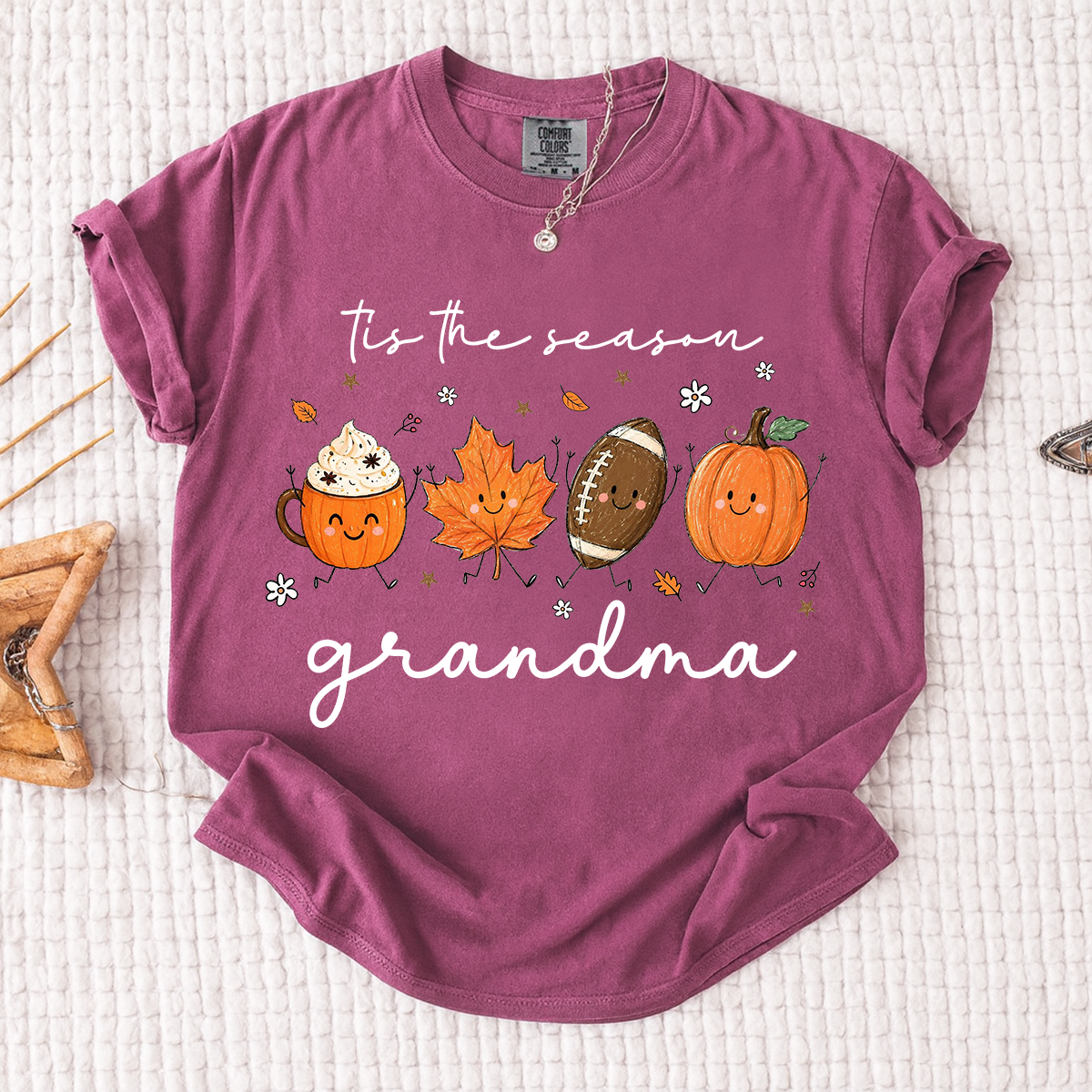 Comfort Colors® Fall Grandma Shirt, It’s the Season Pumpkin Football Graphic Tee, Cute Autumn Grandma T Shirt for Women