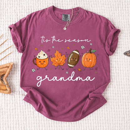 Comfort Colors® Fall Grandma Shirt, It’s the Season Pumpkin Football Graphic Tee, Cute Autumn Grandma T Shirt for Women