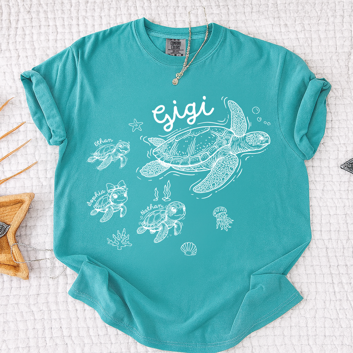 Comfort Colors® Custom Gigi Shirt Featuring Turtle Mom and Baby Names, Unique Grandma Gift Shirt for Women