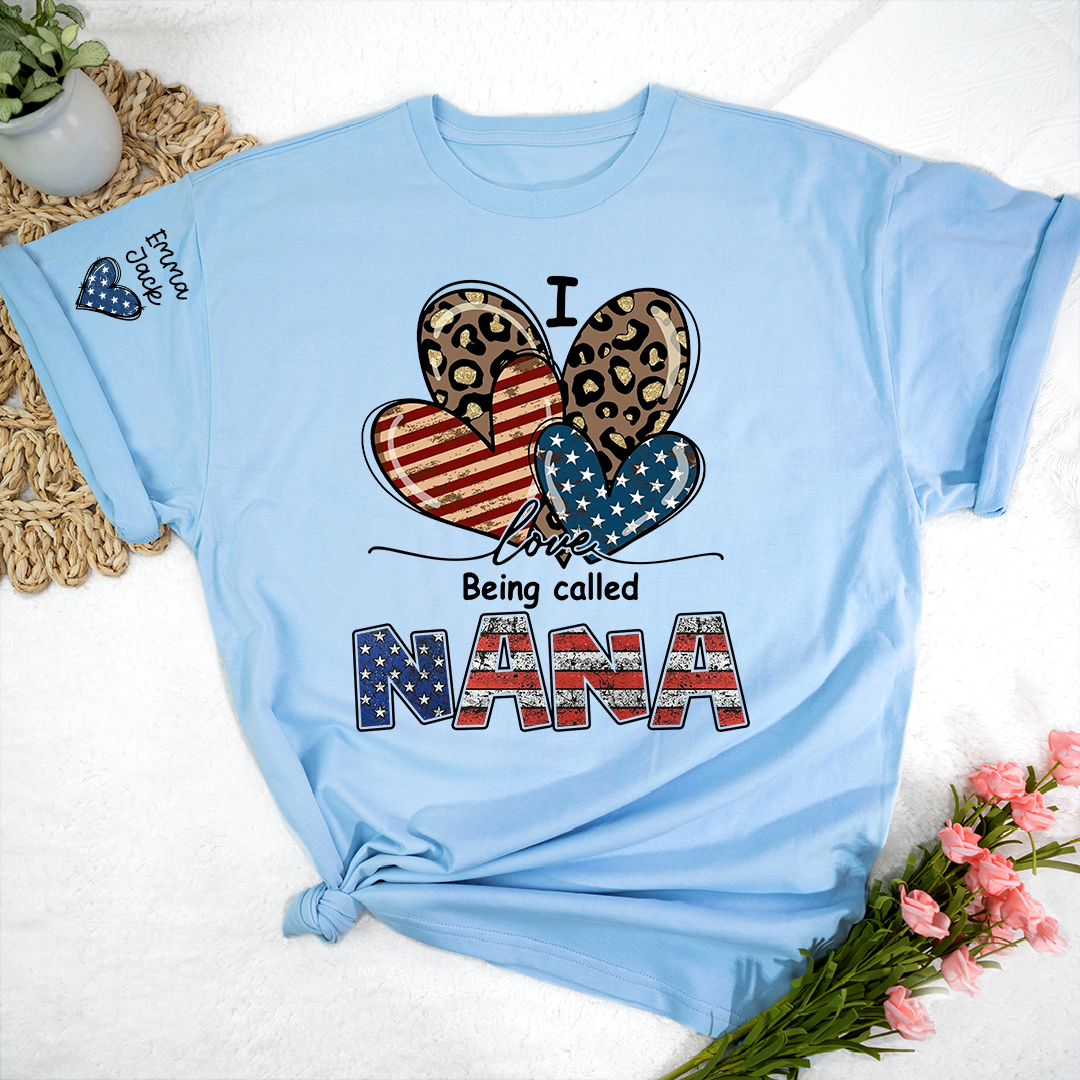 I Love Being Called Nana American Flag Heart T-Shirt, For Gift Grandma And Kids