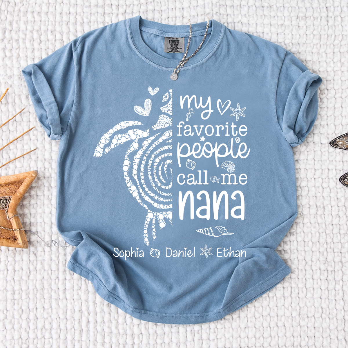 Comfort Colors® Cute Grandma Turtle Shirt Personalized Nana with Kids Names Summer Tee