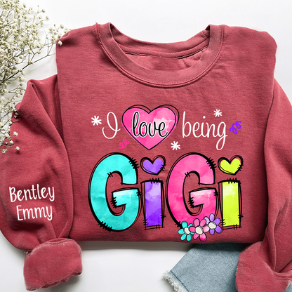 Personalized I Love Being Gigi Shirt, Custom Nickname and Grandkids' Names T-Shirt