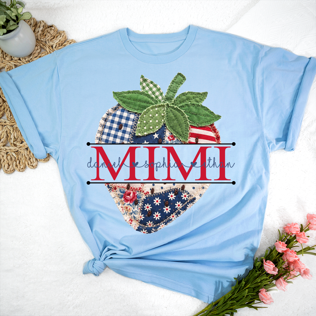 Custom Mimi 4th of July Strawberry Shirt, Personalized Cute Summer Grandma Tee For Gift Grandma And Kids