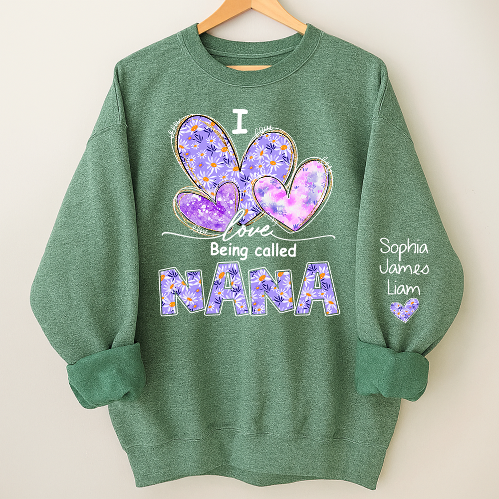 I Love Being Called Nana Purple Sweatshirt – Personalized Nana Shirt With Grandkids Names