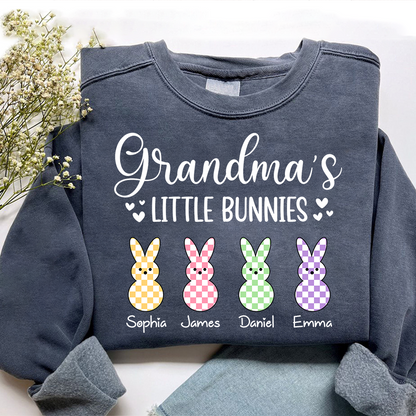 Custom Grandma Sweatshirt with Bunny Design and Kids Names, Grandma’s Little Bunnies Apparel