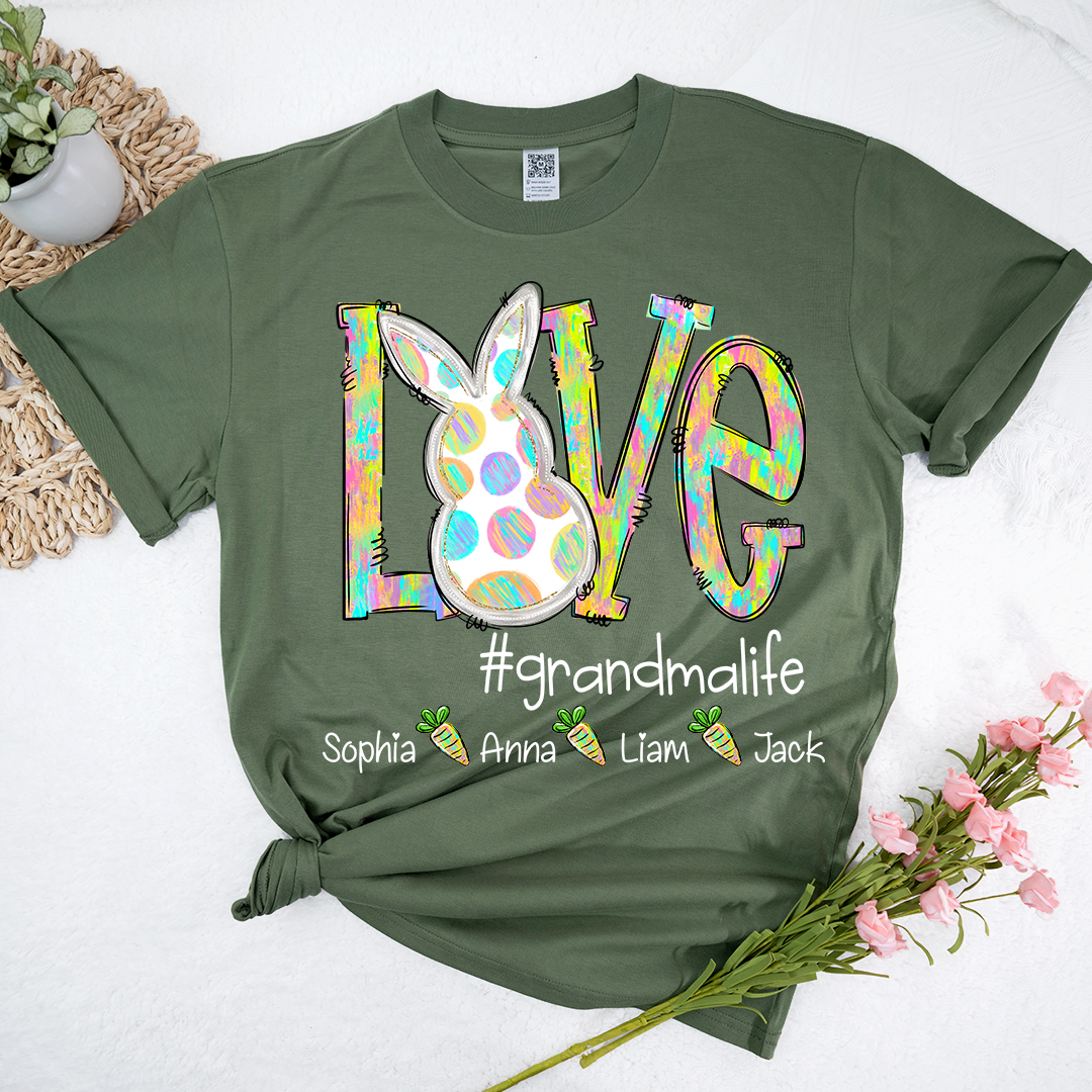 Love Grandma Life Rainbow Easter Egg Bunny And Kids Carrot LTP01