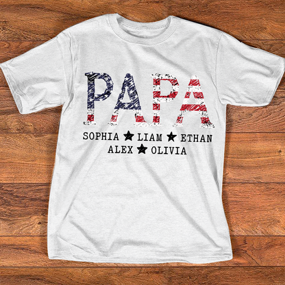 Personalized Papa 4th July Independence Day American Flag T-Shirt, Patriotic gift for grandpa And Kids