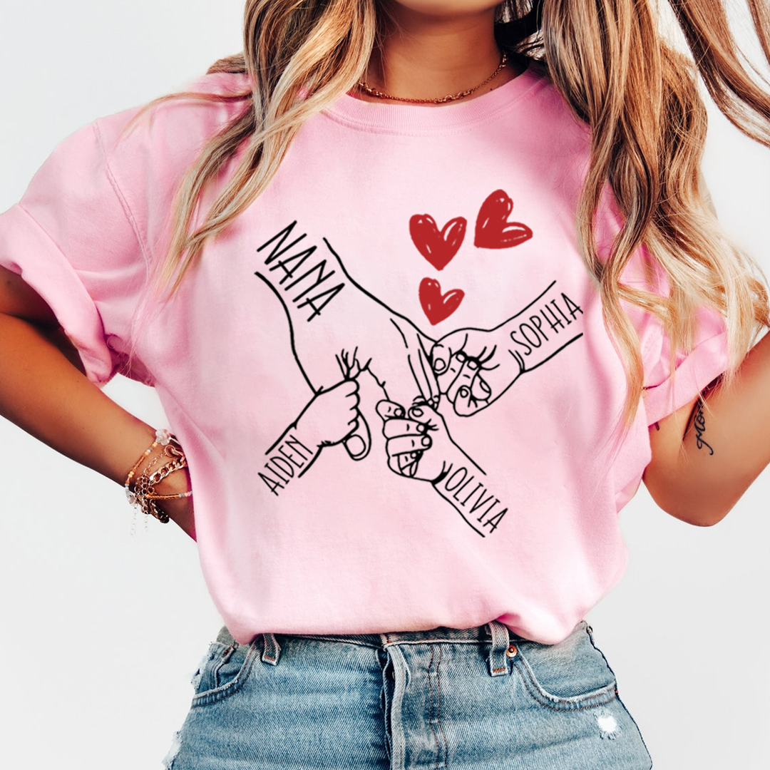 Personalized Nana T-Shirt, Custom Family Names Hand Holding Grandma Shirt