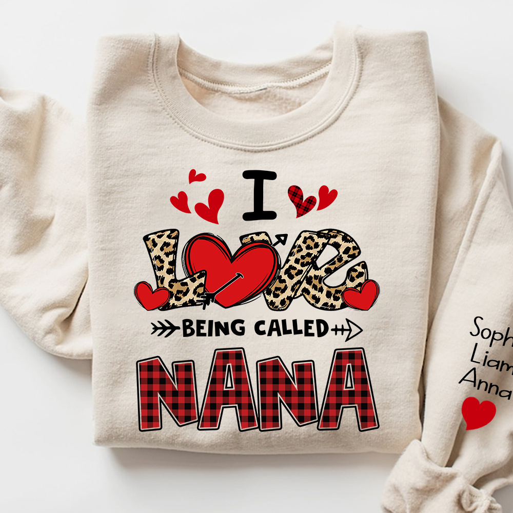 Personalized printed sweatshirt I Love Being Called Nana, Leopard Print heart, A Valentine's Day Gift For Grandmother And Grandchildren