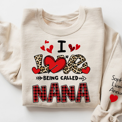 Personalized printed sweatshirt I Love Being Called Nana, Leopard Print heart, A Valentine's Day Gift For Grandmother And Grandchildren