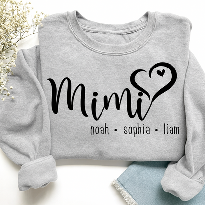Personalized Mimi Heart Sweatshirt, Gift for Grandma and Kids, Unique Gift for Grandma and Family