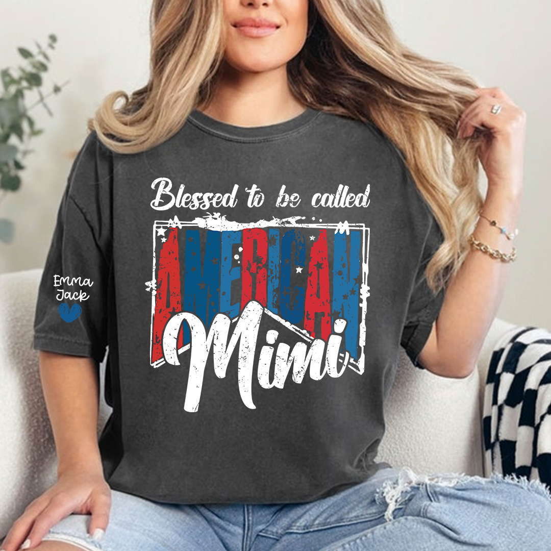 Blessed to Be Called Mimi Shirt, Personalized Mimi T-Shirt with Custom Names and Patriotic Design