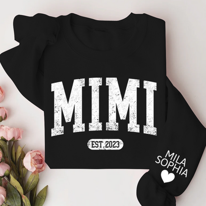 Custom Mimi Nana Grammy Est with Granddaughter and Grandson Names Sweatshirt
