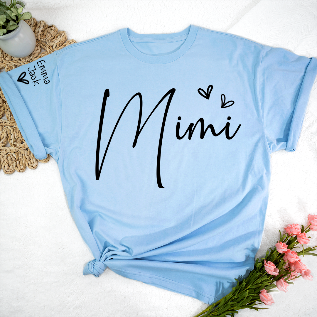 Mimi Shirt Personalized with Grandkids Names, Minimal Script Family T Shirt