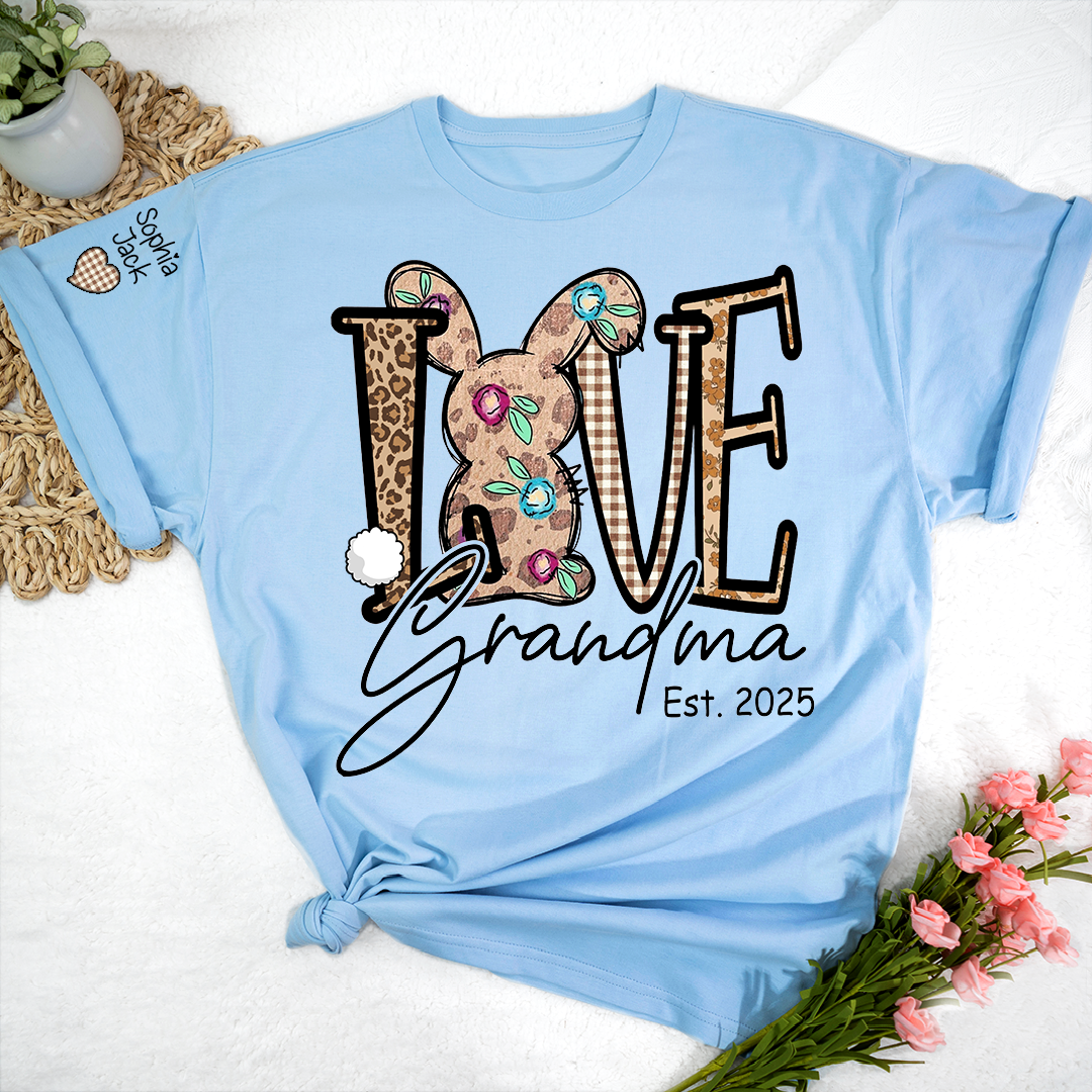 Personalized Love Gigi Easter T Shirt, Bunny And Egg Design With Names For Grandma