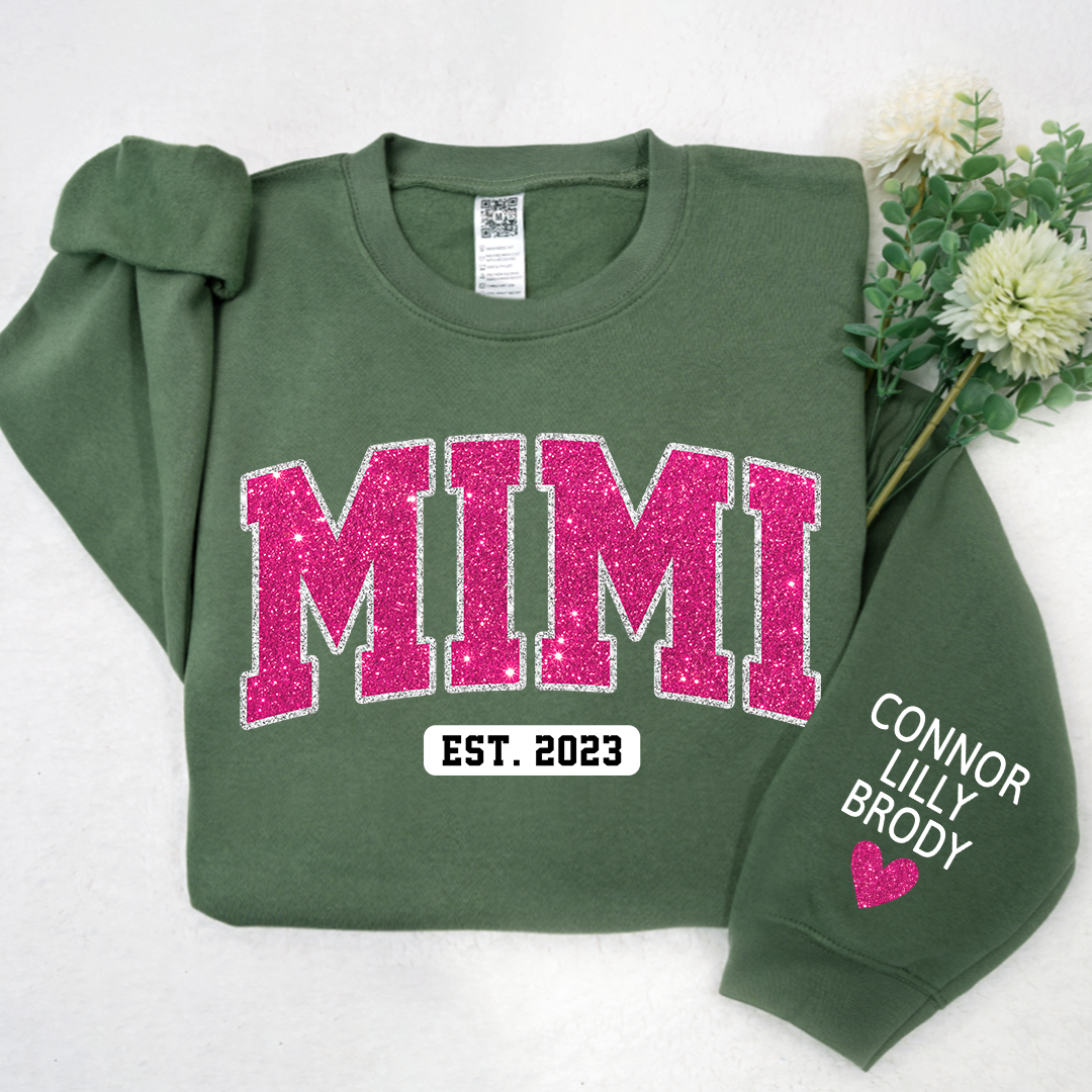 Mimi Pink Glitter Sweatshirt, Custom Mimi And Kids, Grandma Gift TH Sweatshirt