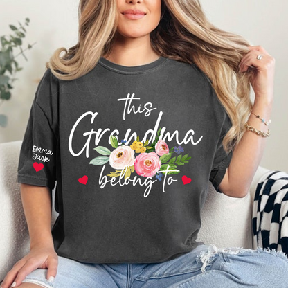 This Grandma Belongs to Shirt, Personalized Grandma T-Shirt with Custom Kids Names and Floral Design