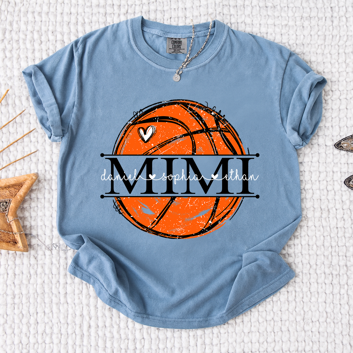 Comfort Basketball Mimi Shirt Personalized with Grandkids Names, Custom Sports Family T Shirt