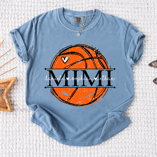 Comfort Basketball Mimi Shirt Personalized with Grandkids Names, Custom Sports Family T Shirt