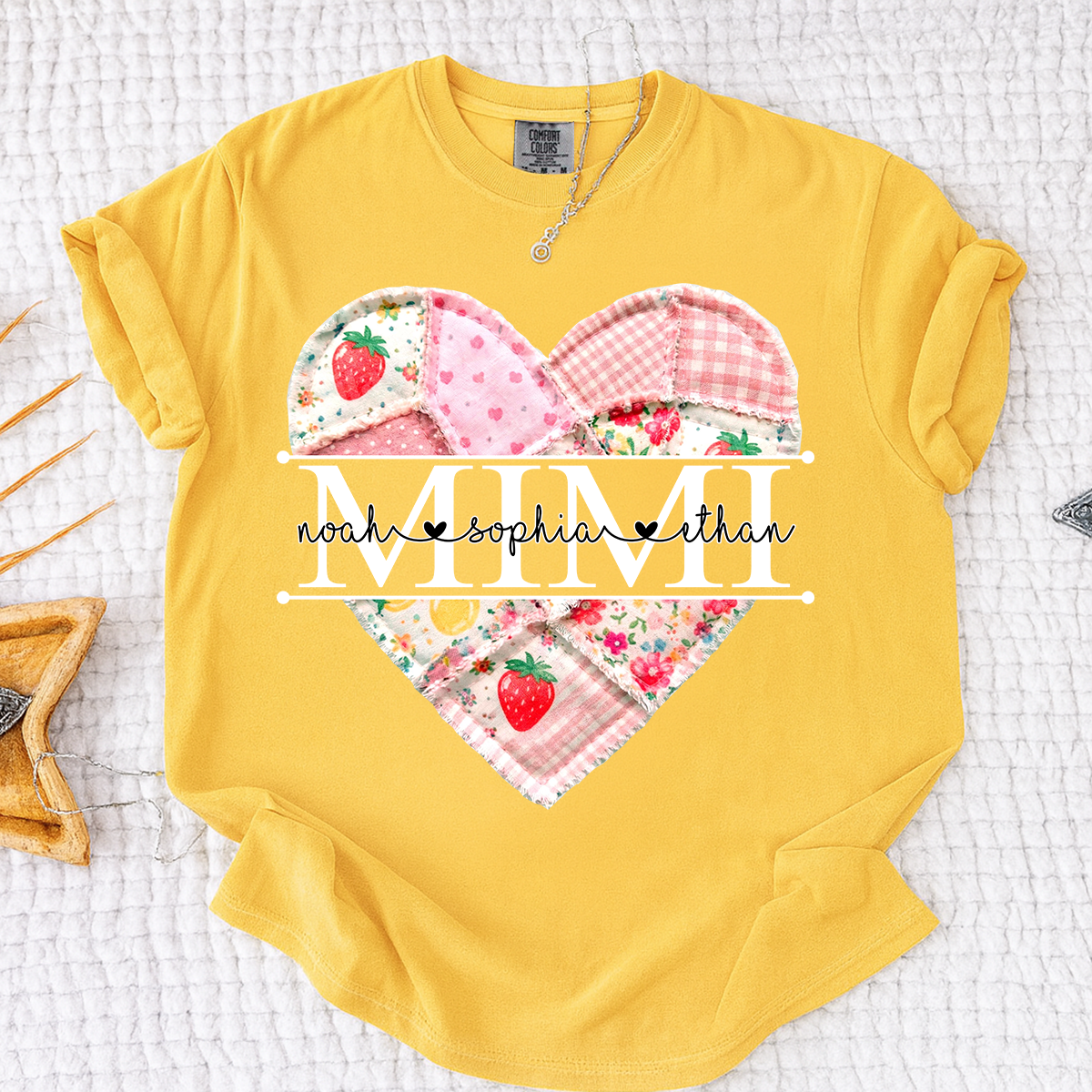 Comfort Colors® Personalized Mimi Heart Patch T-Shirt for Grandma, Custom Family Names Tee