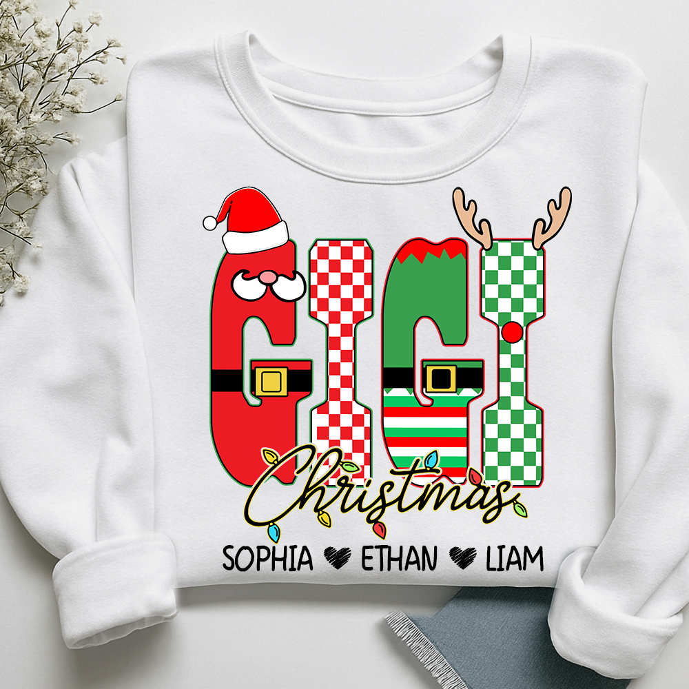 Preppy Merry Christmas Mimi Sweatshirt, Customized Name Gifts for Grandma and Kids