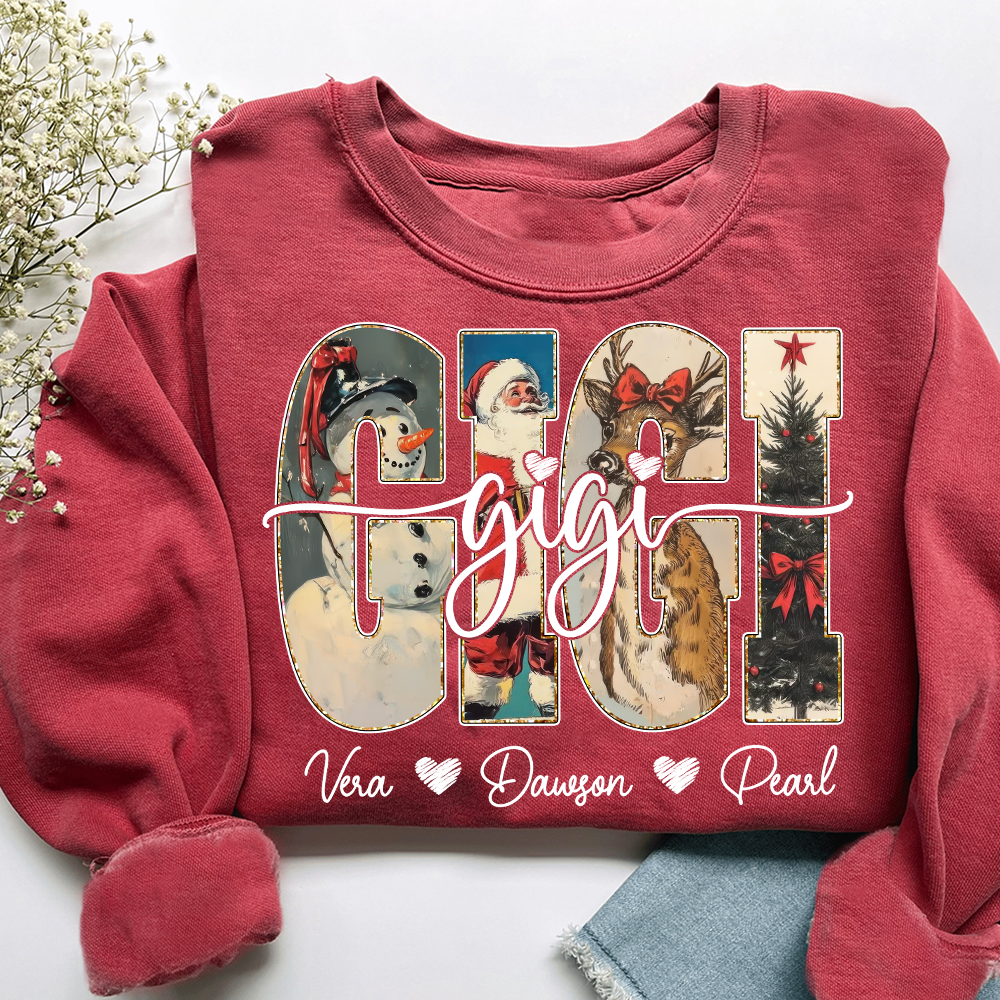 Personalized Gigi Christmas Sweatshirt – Custom Grandkids Names Holiday Shirt