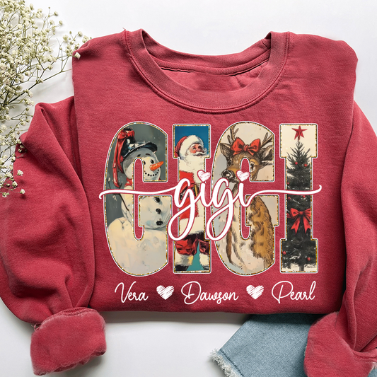 Personalized Gigi Christmas Sweatshirt – Custom Grandkids Names Holiday Shirt