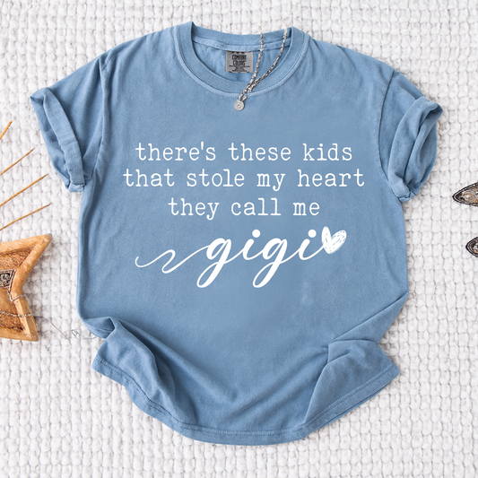 Comfort Colors® Gigi Tee Personalized Gift For Grandma, There's these kids That Stole My Heart They Call Me Grandma