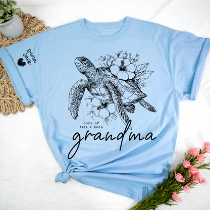 Custom Grandma Sea Turtle T Shirt, Personalized Grandchildren Names Sleeve Tee, Nature Lover Grandma Gift for Women
