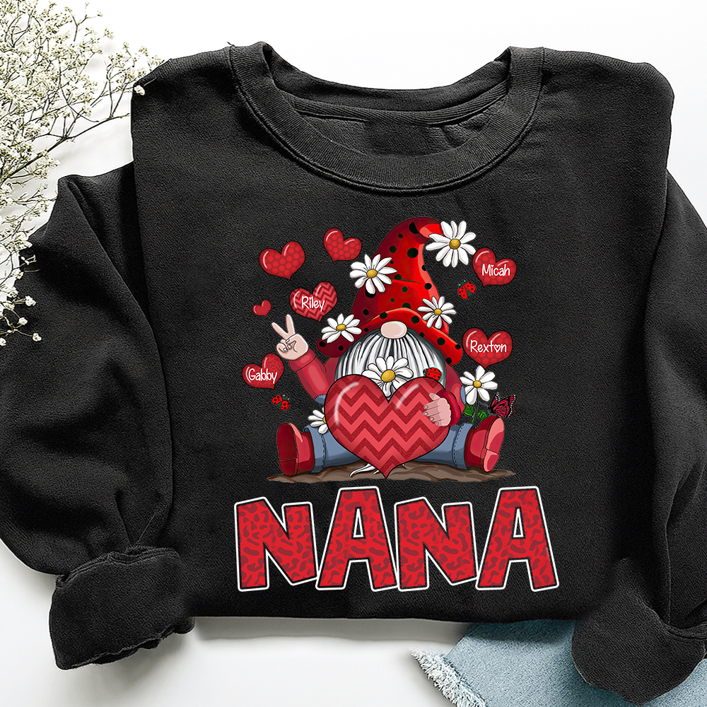 Nana Valentine Sweatshirt with Gnome Heart Design, Cute Family Love Crewneck